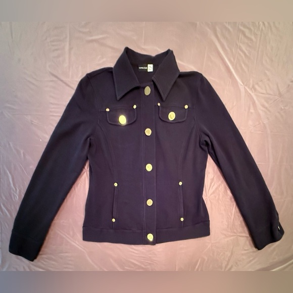 Saks Fifth Avenue Navy/Gold Button Lightweight Jacket Size 10 MSRP $198 - Picture 2 of 9